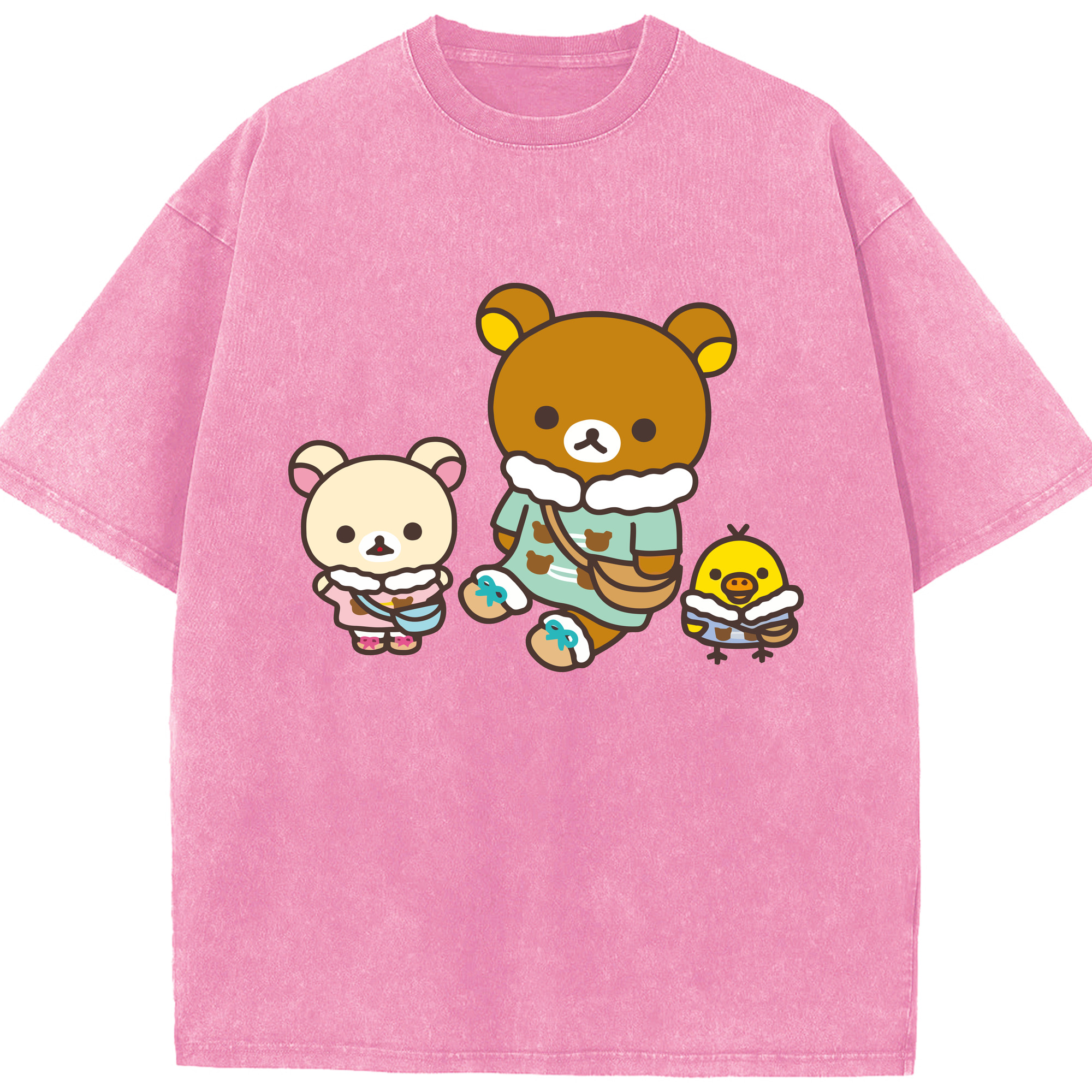 （画像用） リラックマ リラックマ キイロイトリ Rilakkuma Korilakkuma Kiiroitori 綿100% ヴィンテージ風 半袖Tシャツ（フロントプリント）